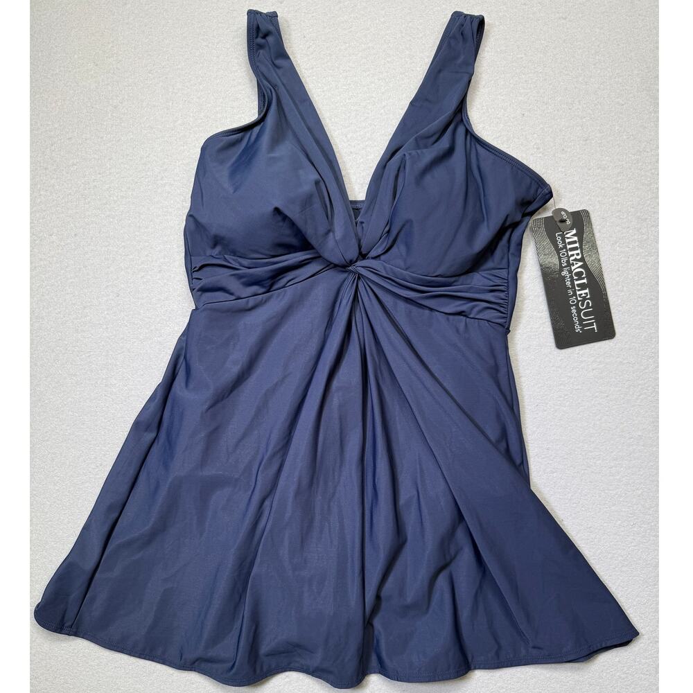 MIRACLESUIT Plus Size Marais Allover-Slimming Twist-Front Swimdress 16DD $204